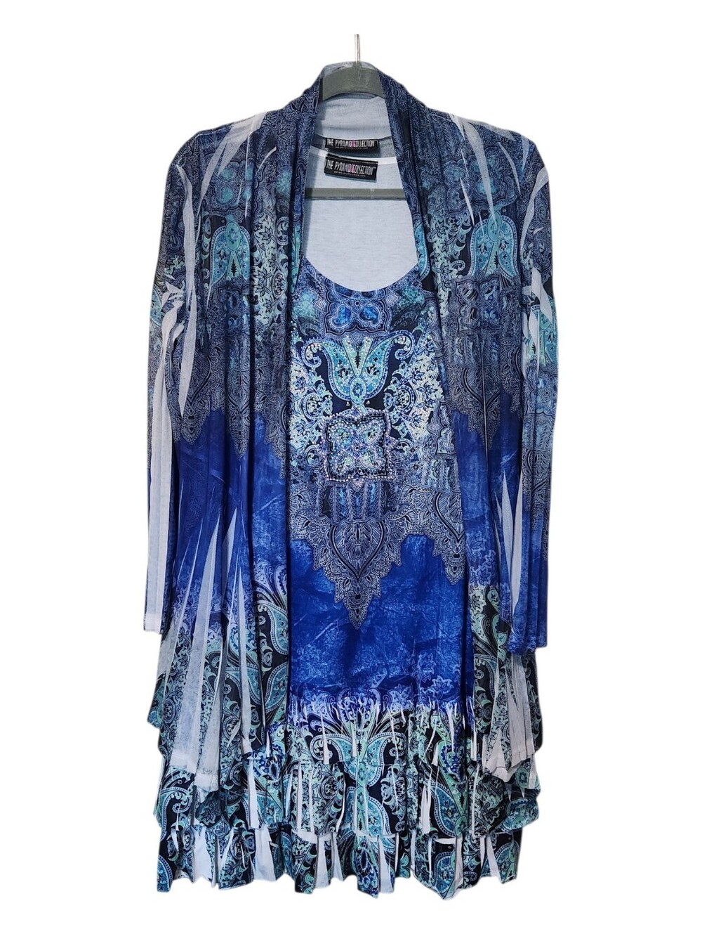 The Pyramid Collection Blue Bayou Paisley Print Layered Dress Set XL